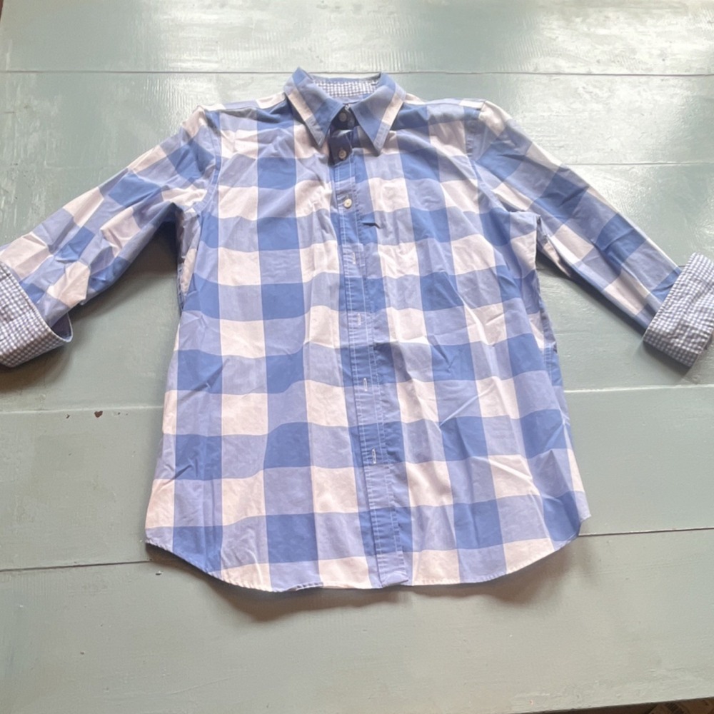 Chaps Blue White Buffalo Check Button Down Shirt Medium No Iron Preppy